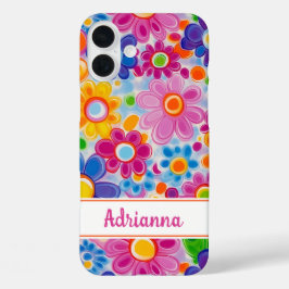 Hippie Retro Groovy Florale Gepersonaliseerd iPhone 16 Plus Hoesje