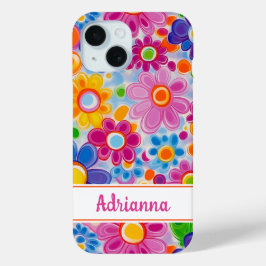 Hippie Retro Groovy Florale Gepersonaliseerd iPhone 15 Case