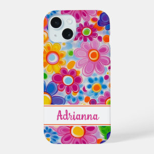 Hippie Retro Groovy Florale Gepersonaliseerd iPhone 15 Case