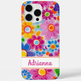 Hippie Retro Groovy Florale Gepersonaliseerde iPhone 16 Pro Max Hoesje