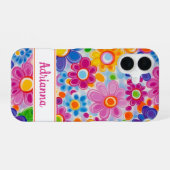 Hippie Retro Groovy Florale Gepersonaliseerde iPhone 16 Hoesje (Achterkant horizontaal)