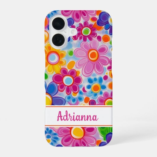 Hippie Retro Groovy Florale Gepersonaliseerde iPhone 16 Hoesje (Achterkant)