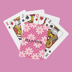 Hippie Retro Groovy roze Daisy Flowers Aangepaste  Pokerkaarten
