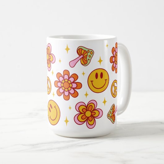 Hippie Retro Happy Smile Face Peace Design Mok (Voorkant rechts)