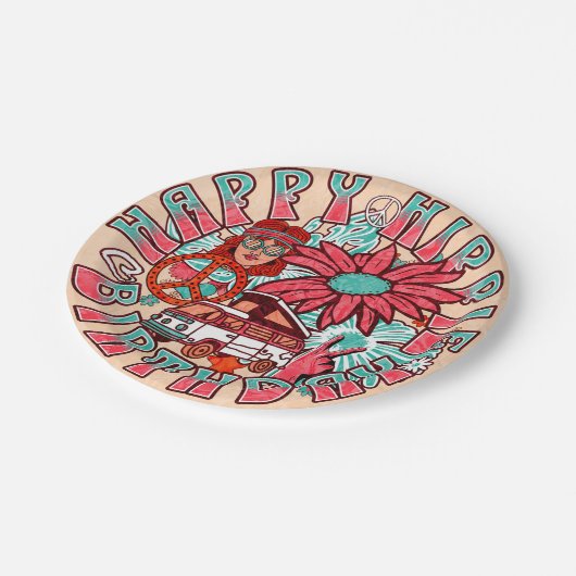 Hippie Retro  Kleuren Verjaardag Papieren Bordje (Gekanteld)