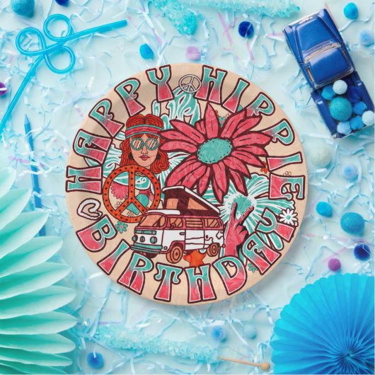 Hippie Retro  Kleuren Verjaardag Papieren Bordje (Feest)
