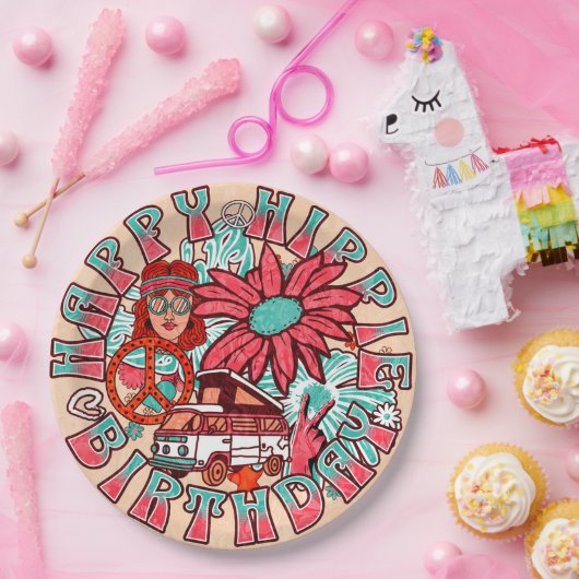 Hippie Retro  Kleuren Verjaardag Papieren Bordje (Feest)
