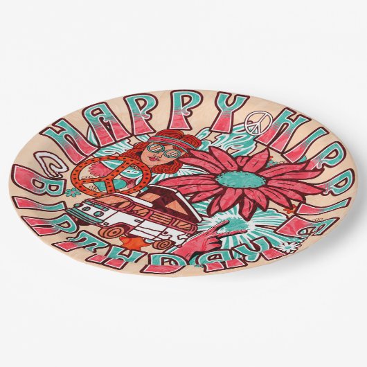 Hippie Retro  Kleuren Verjaardag Papieren Bordje (Gekanteld)