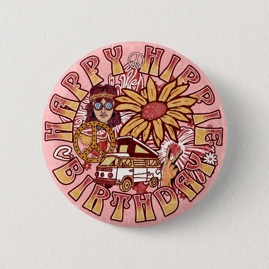 Hippie Retro  Kleuren Verjaardag Ronde Button 5,7 Cm (Voorkant)