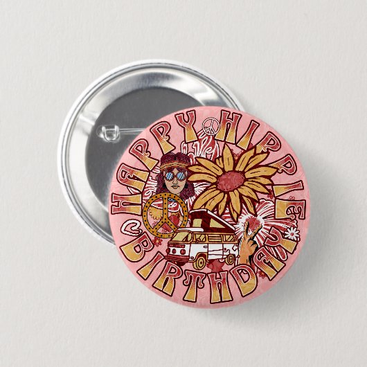 Hippie Retro  Kleuren Verjaardag Ronde Button 5,7 Cm (Voorkant /achterkant)