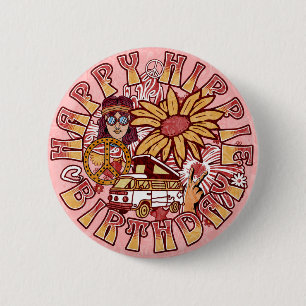 Hippie Retro  Kleuren Verjaardag Ronde Button 5,7 Cm