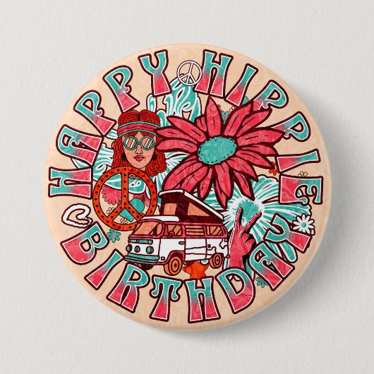 Hippie Retro  Kleuren Verjaardag Ronde Button 7,6 Cm (Voorkant)