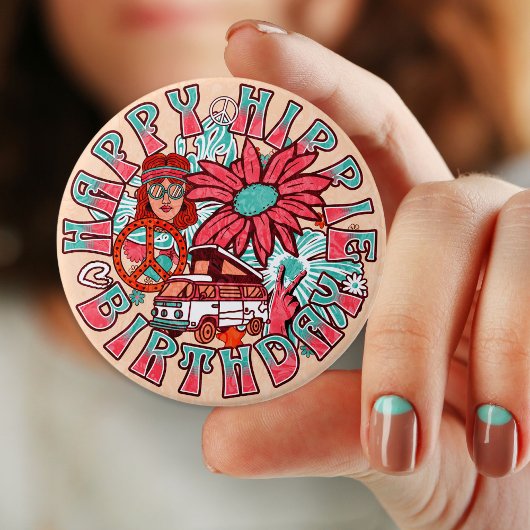 Hippie Retro  Kleuren Verjaardag Ronde Button 7,6 Cm