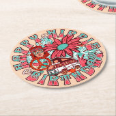 Hippie Retro  Kleuren Verjaardag Ronde Kartonnen Onderzetter (Gebogen)