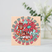 Hippie Retro  Kleuren Verjaardag Uitnodigen Kaart (Staand voorkant)