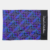 Hippie Retro Patroon Blauw Paarse Gepersonaliseerd Theedoek (Horizontaal)