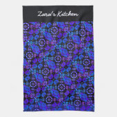 Hippie Retro Patroon Blauw Paarse Gepersonaliseerd Theedoek (Verticaal)