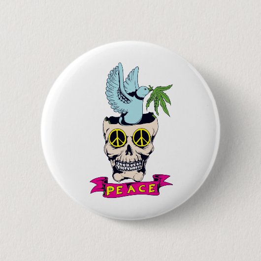hippie retro peace skull vectorkunst ronde button 5,7 cm (Voorkant)
