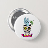 hippie retro peace skull vectorkunst ronde button 5,7 cm (Voorkant /achterkant)