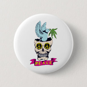 hippie retro peace skull vectorkunst ronde button 5,7 cm