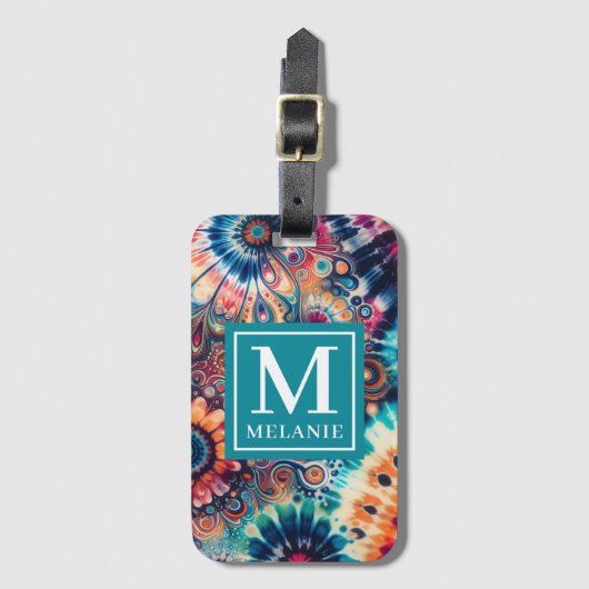 Hippie Retro Stropdas-kleurstof monogram Bagagelabel (Voorkant (verticaal))