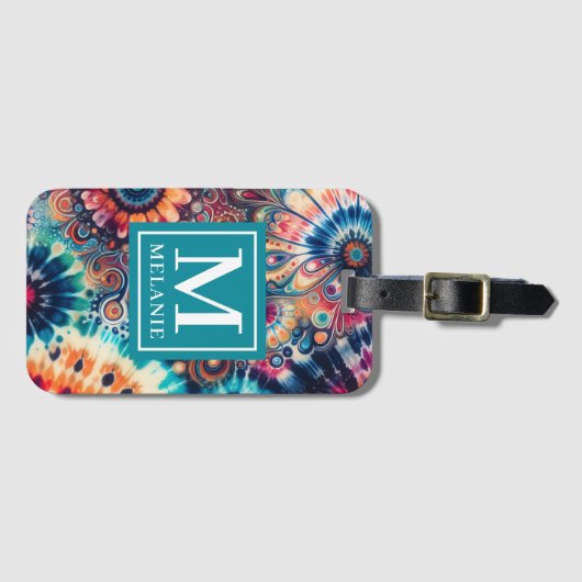 Hippie Retro Stropdas-kleurstof monogram Bagagelabel (Voorkant (horizontaal))