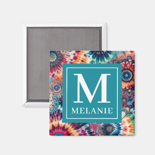 Hippie Retro Stropdas-kleurstof monogram Magneet (Voorkant / Achterkant)