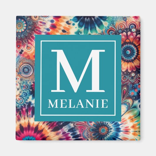 Hippie Retro Stropdas-kleurstof monogram Magneet (Voorkant)