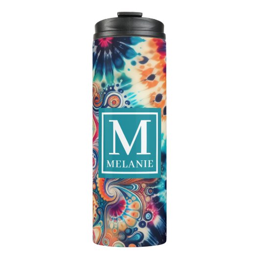 Hippie Retro Stropdas-kleurstof monogram Thermosbeker (Voorkant)