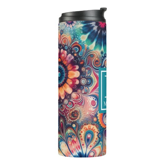 Hippie Retro Stropdas-kleurstof monogram Thermosbeker (Gedraaid links)