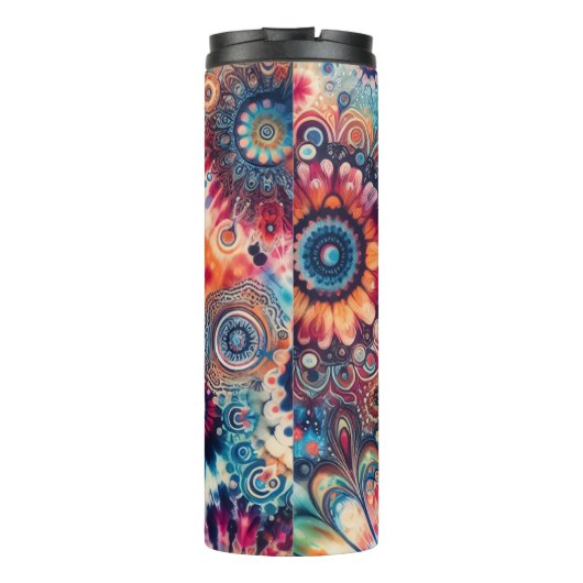 Hippie Retro Stropdas-kleurstof monogram Thermosbeker (Achterkant)