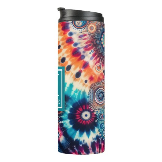 Hippie Retro Stropdas-kleurstof monogram Thermosbeker (Geroteerd rechts)