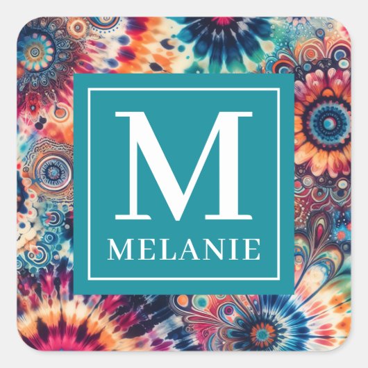 Hippie Retro Stropdas-kleurstof monogram Vierkante Sticker (Voorkant)