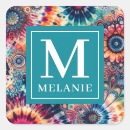 Hippie Retro Stropdas-kleurstof monogram Vierkante Sticker