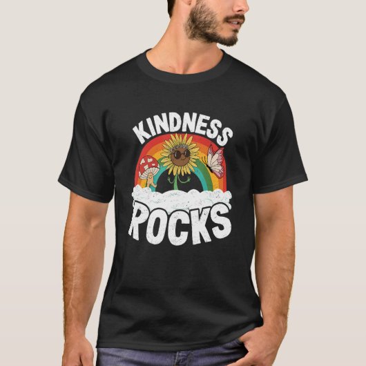 Hippie Retro Teacher Anti Bullying Rainbow Kindnes T-shirt (Voorkant)