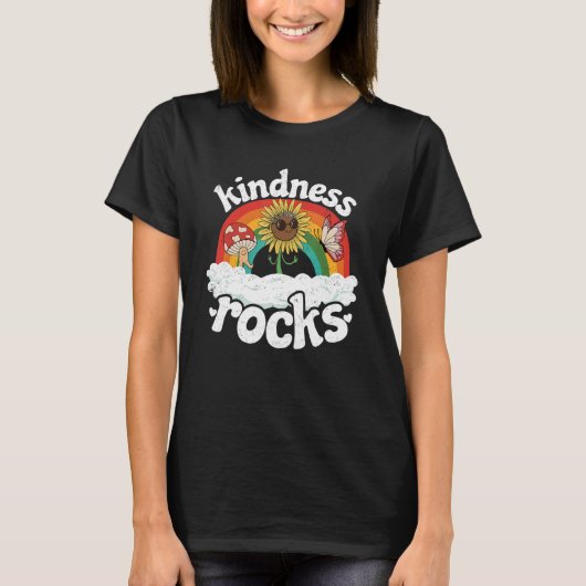 Hippie Retro Teacher Anti Bullying Rainbow Kindnes T-shirt (Voorkant)