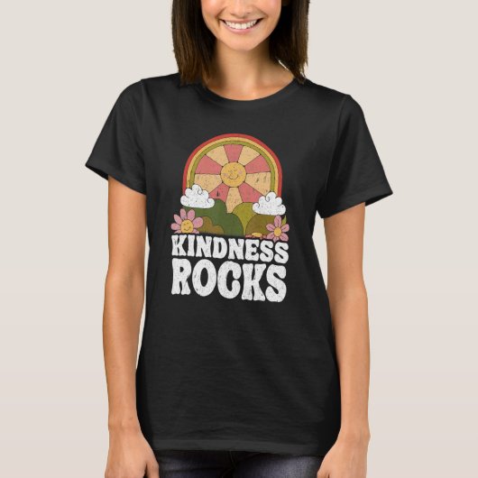 Hippie Retro Teacher Rainbow Kindness Rocks Earth  T-shirt (Voorkant)