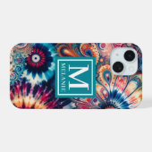 Hippie Retro Tie-Dye Monogram iPhone 15 Case (Achterkant horizontaal)