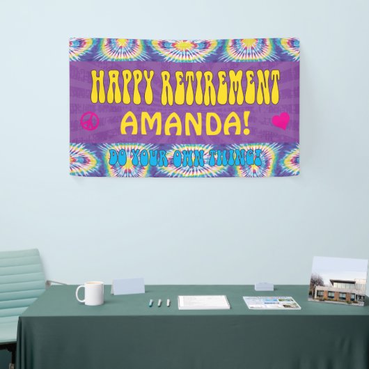 Hippie Retro Tie Dye Retirement Party Spandoek (Beurs)