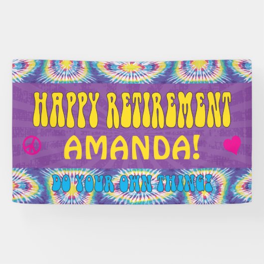 Hippie Retro Tie Dye Retirement Party Spandoek (Horizontaal)