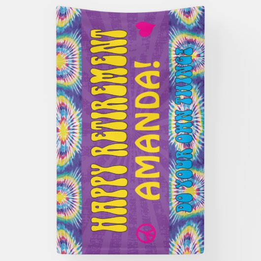 Hippie Retro Tie Dye Retirement Party Spandoek (Verticaal)
