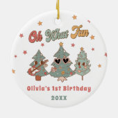 Hippie Rockin' Christmas Tree Groovy Verjaardag Keramisch Ornament (Achterkant)