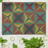 Hippie Rood Blauw Geel Groen Etnisch Trippy Aards Theedoek (Gevouwen)