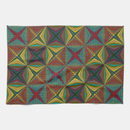 Hippie Rood Blauw Geel Groen Etnisch Trippy Aards Theedoek