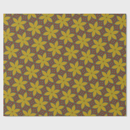 Hippie Rood Blauw Geel Groen Etnisch Trippy Bloemm Cadeaupapier (Vlak)