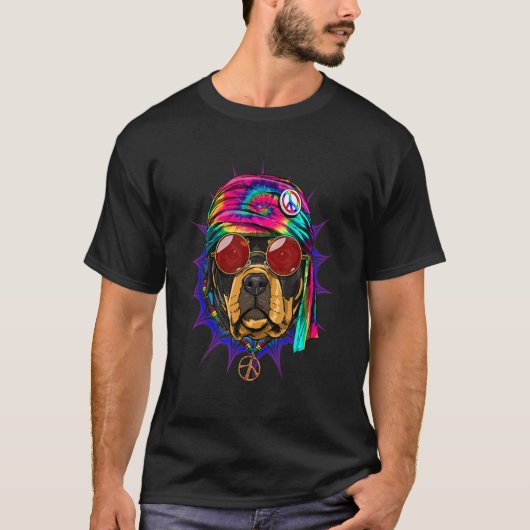 Hippie Rottweiler Tie Dye Peace Sign Psychedelic D T-shirt (Voorkant)