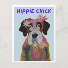 Hippie Saint Bernard Meisje Briefkaart