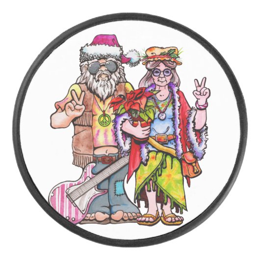 Hippie Santa Couple Hockey Puck (Voorkant)