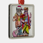 Hippie Santa Couple Metalen Ornament (Rechts)