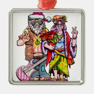 Hippie Santa Couple Metalen Ornament